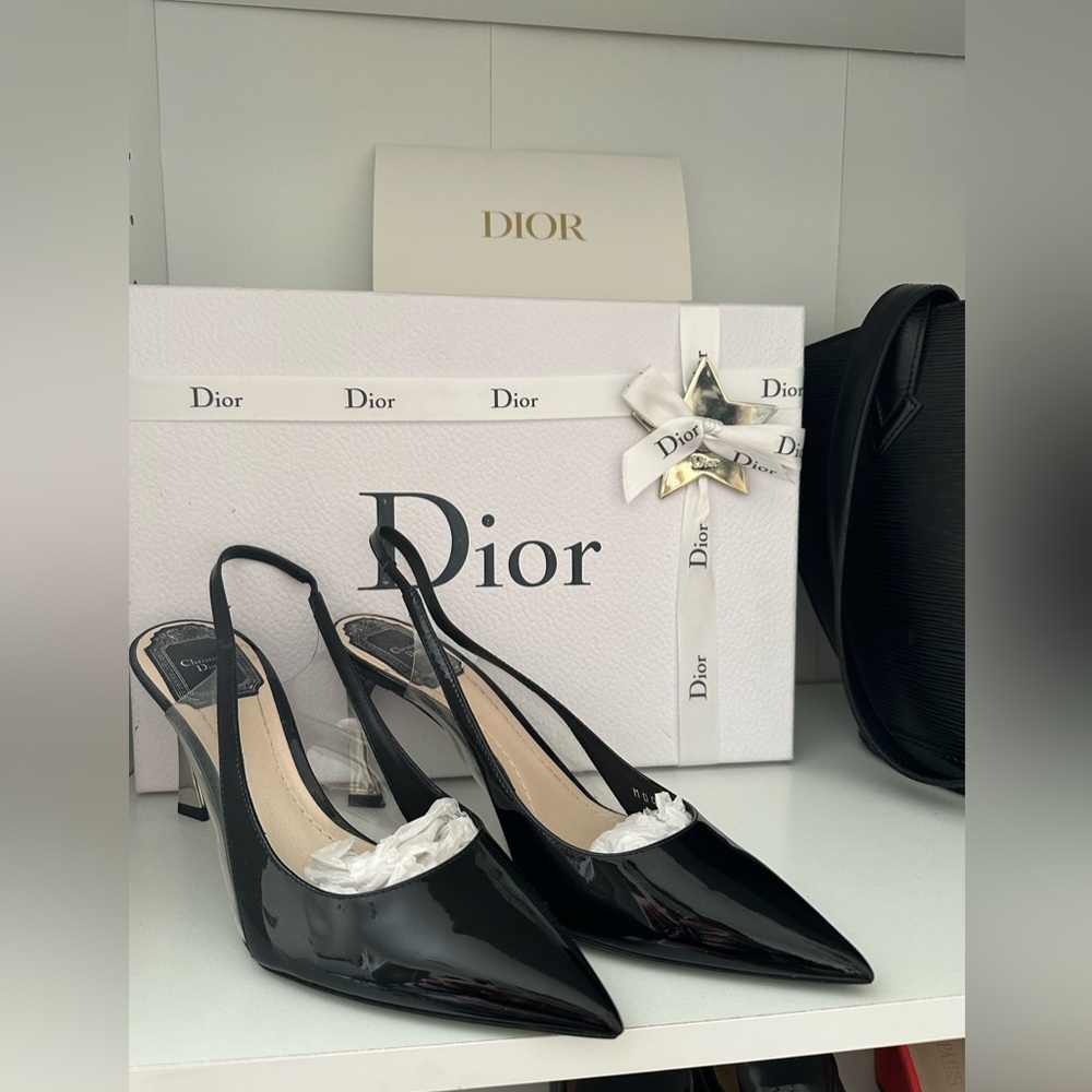 NWOB Dior Clear & Black Patent Leather Slingback
